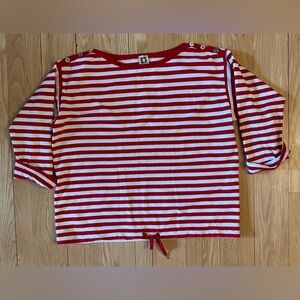 Anne Klein Red White Striped Boatneck Pullover 3/4 Sleeve Drawstring Top, Sz 1X